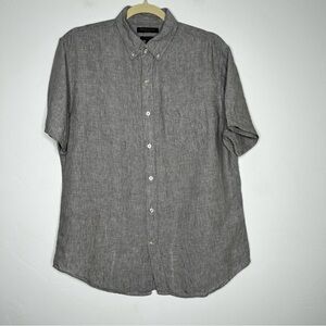 Banana Republic Light Gray Marled Button-Down Short Sleeve Shirt Slim Fit Linen
